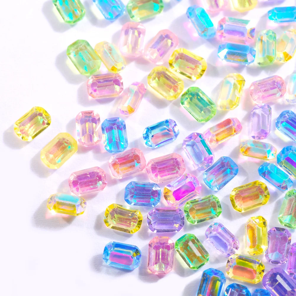 

50 3D Nail Rhinestones Rock Candy Colorful Mini Square Aurora Diamond Nail Art Decorations Resin For DIY Nail Charms Accessories