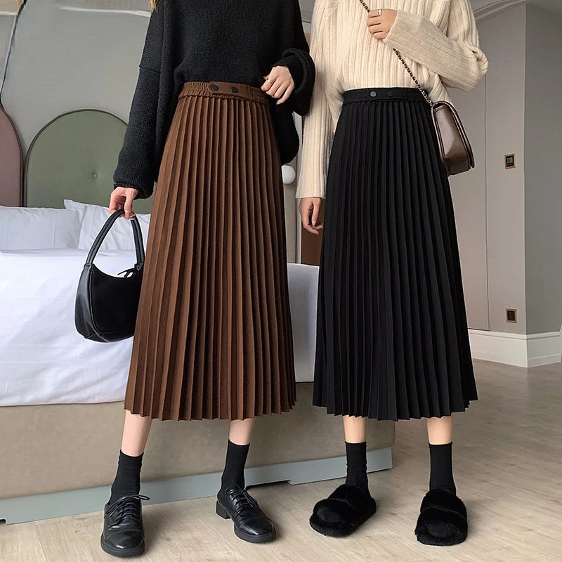 

2022 New Pleated Skirt Women Mid-length Skirt High-waisted Loose A-word Skirt Y2k Accessories Skirts Women