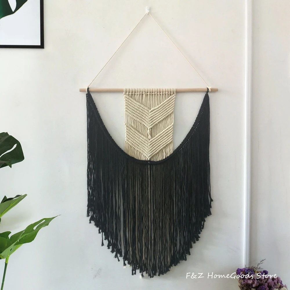 

Black Bohemian Woven Tapestry Wall Hanging Geometric Chic Boho Vintage Sofa Background Wall Decoration For Living Room Bedroom