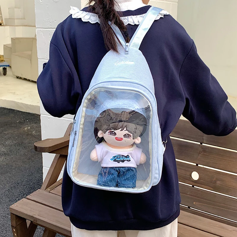 Фото Kawaii женская нагрудная сумка вельветовая DIY аниме значок дисплей Ita сумки Harajuku студенческие субкультуры прозрачные регулируемые рюкзаки №1