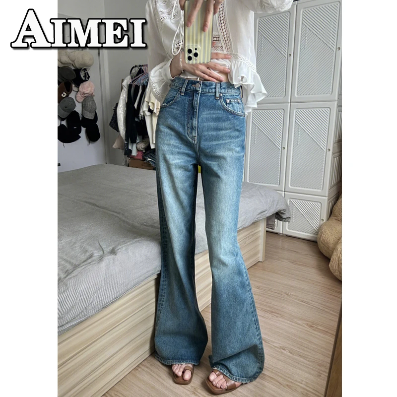 

Retro Flare High Waist Thin Straight Dragging Pants Sports Jogging Slim Jeans Y2K Street Clothes Korean Version of Clothing