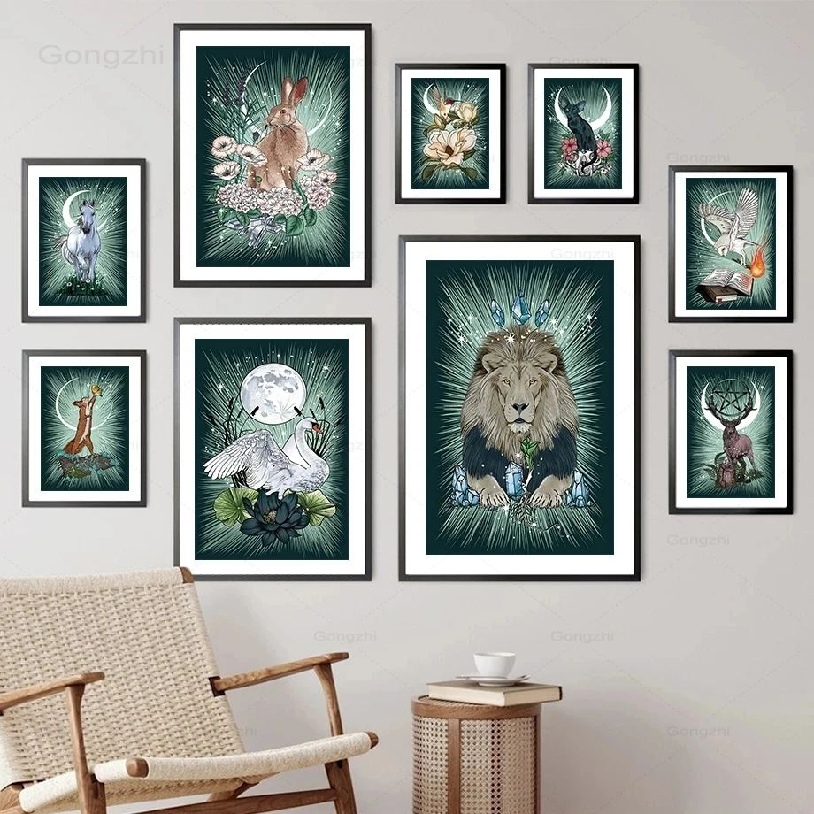 

Лебедь Ворон Лев змея Сова лошадь Луна языческое настенное Искусство Холст Живопись скандинавские постеры и искусство для декора гостиной