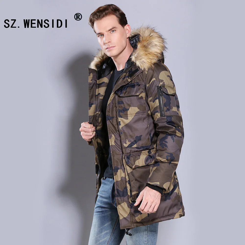

Man Long Jacke Camouflage Clothing Collar of Natural Fur Coat Men's Jackets Parkas Warm Thick White Duck Down Coats Quality