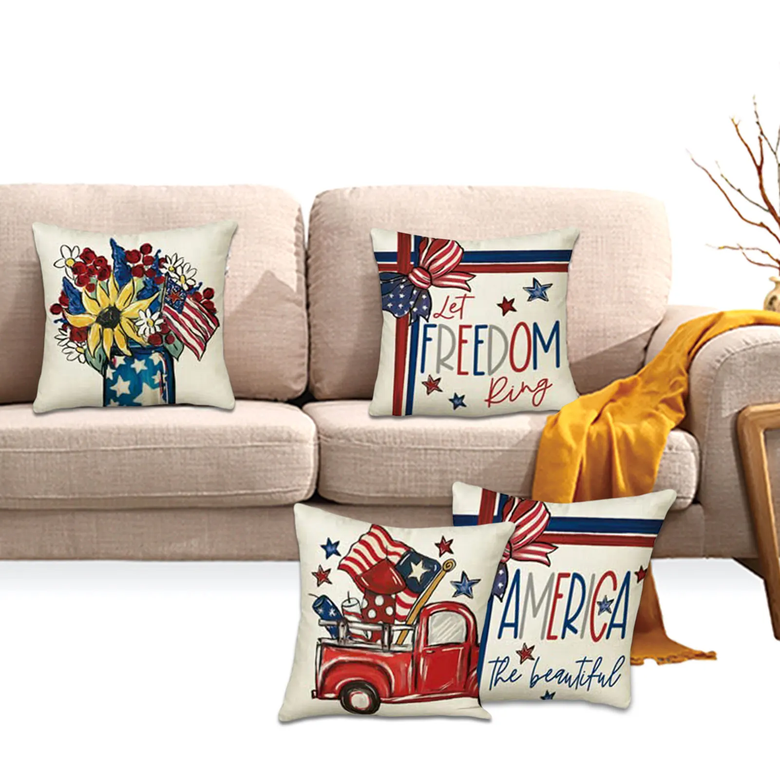 

4th Of July Independence Day Pillow Cover 4pcs Patriotic National Holiday Pillowcase Memorial Day Throw Pillow Covers 18 Inch