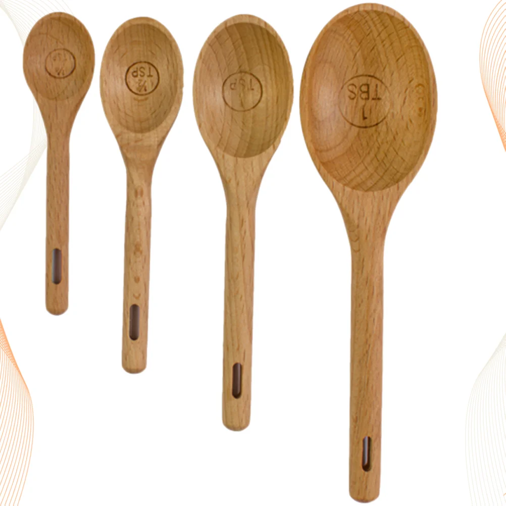 

Spoons Measuring Spoon Wood Wooden Coffee Baking Sugar Tablespoons Set Tea Handle Measurement Steel Stainless Scoop Mini