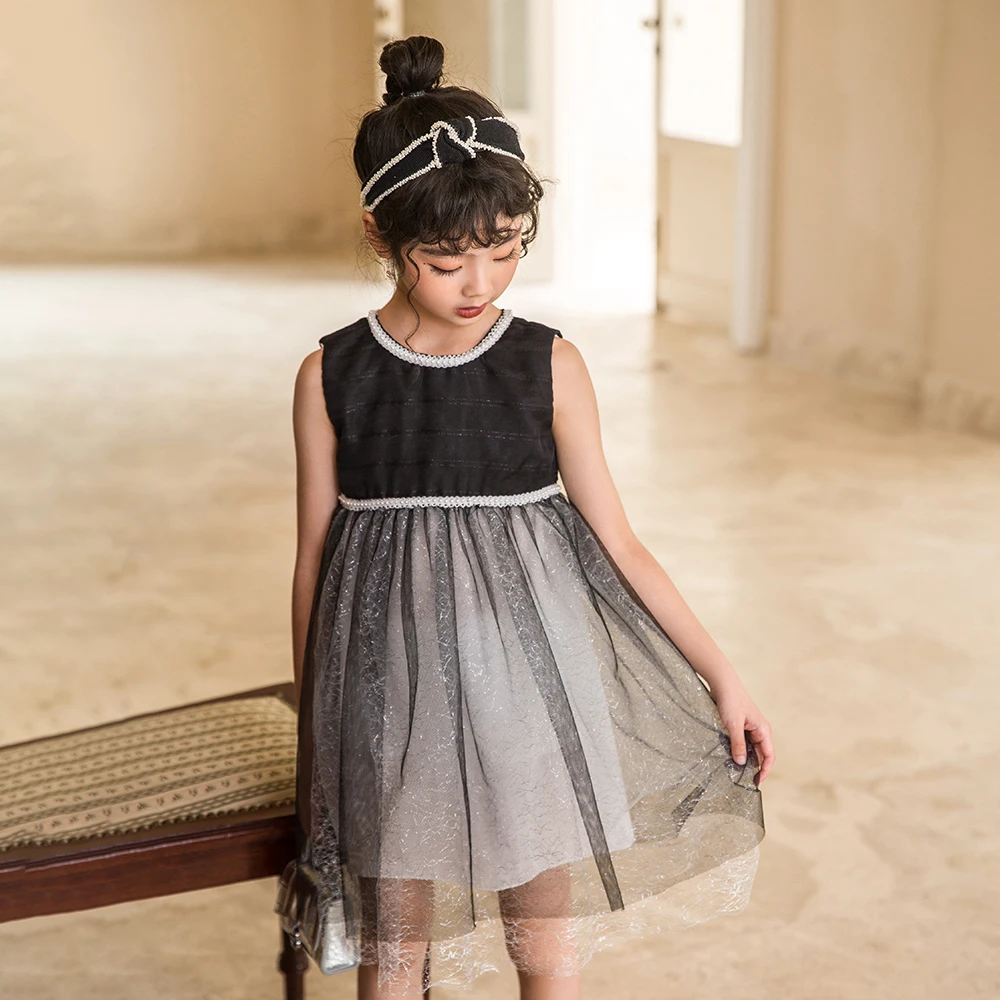 

Fashion Girls Summer Mesh Princess Dress 2022 New Kids Retro Sleeveless Clothing Children Elegant Dress Patchwork, #6833