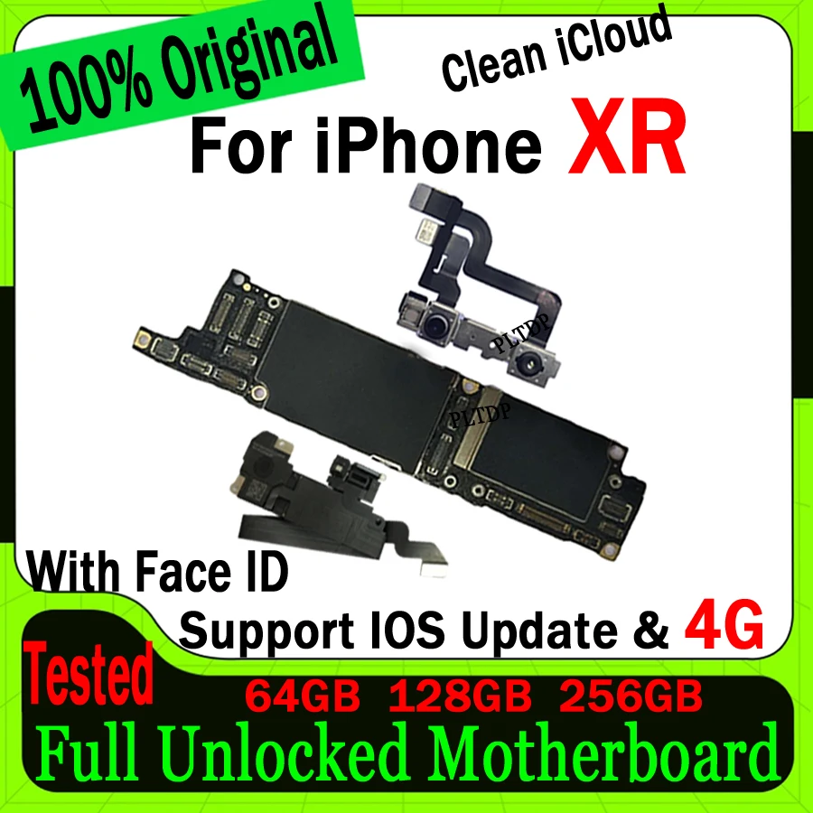 

100% Original Unlocked Motherboard For IPhone XR With/NoFace ID Mainboard Free Icloud Good Tested Logic Board 64GB/128G/256G