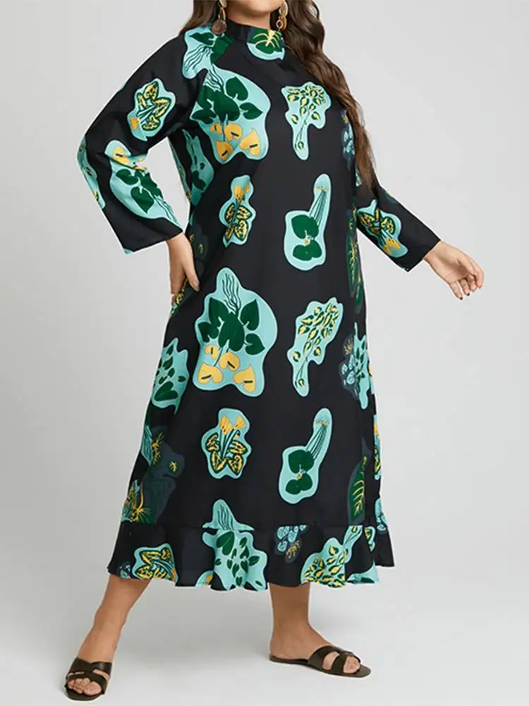 Plus Size 5XL Maxi Dress Women VONDA Summer Floral Print Long Sleeve Oversized Dress 2023 Summer Casual Loose Party Robe Femme
