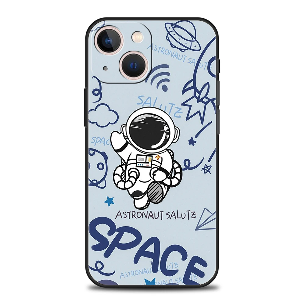 Cartoon Astronaut Luxury Phone Case Cover For iPhone 14 13 12 11 Pro Max 8 7 Plus X XR XS Max SE 2020 Mini Shockproof Soft Shell
