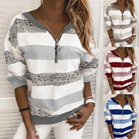 v neck striped printed fleece sweatshirts spring autumn top fashion blouses 2022 cheap vintage clothes for women female clothing