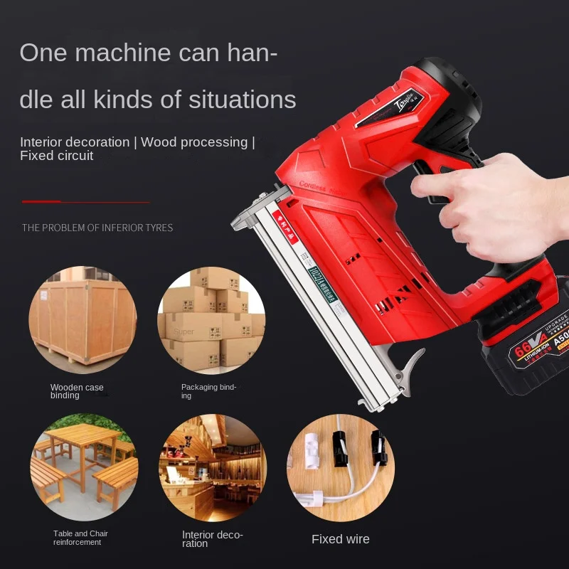 Rechargeable Lithium Battery Nail Gun Electric Straight Upholstery Tools Staple Gun Woodworking Tool Nail Gun Nail Gun Cordless