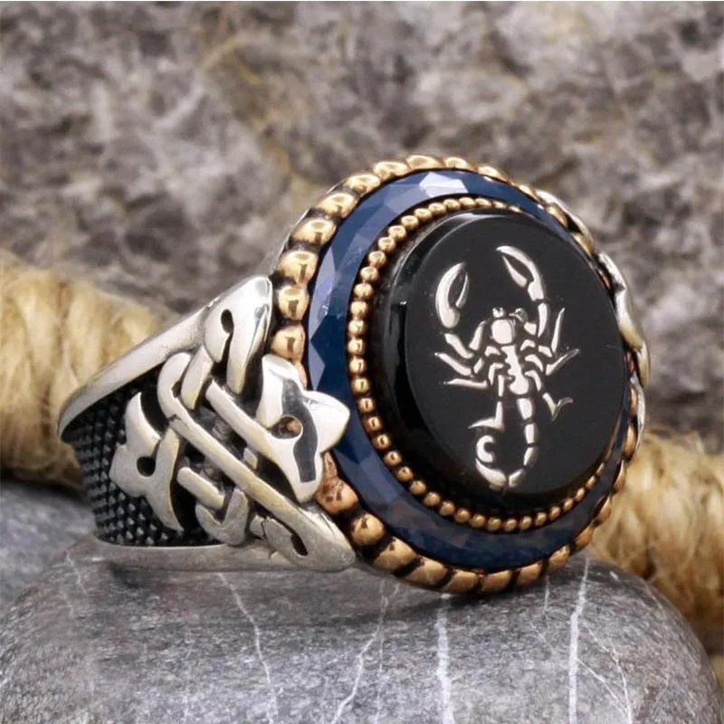 

Celtic Black Enamel Silver Scorpion Men's Open Ring