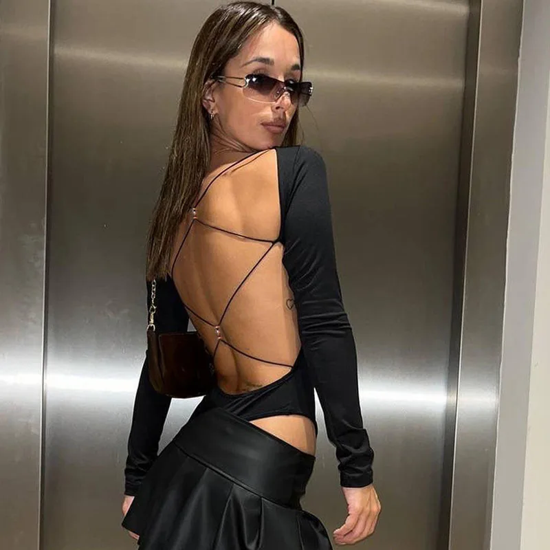 Модный женский облегающий боди с круглым вырезом и длинными рукавами