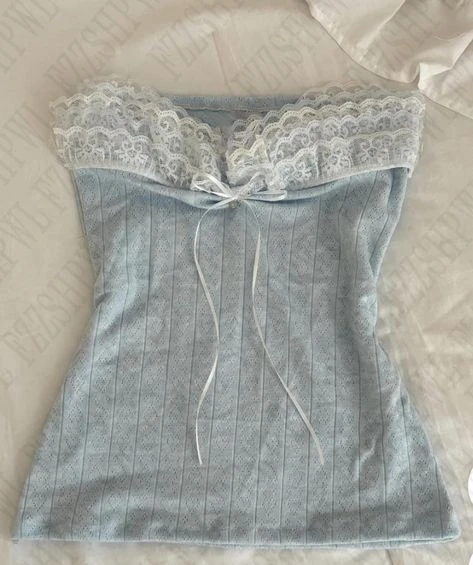 Женская кружевная майка на шнуровке с бантом