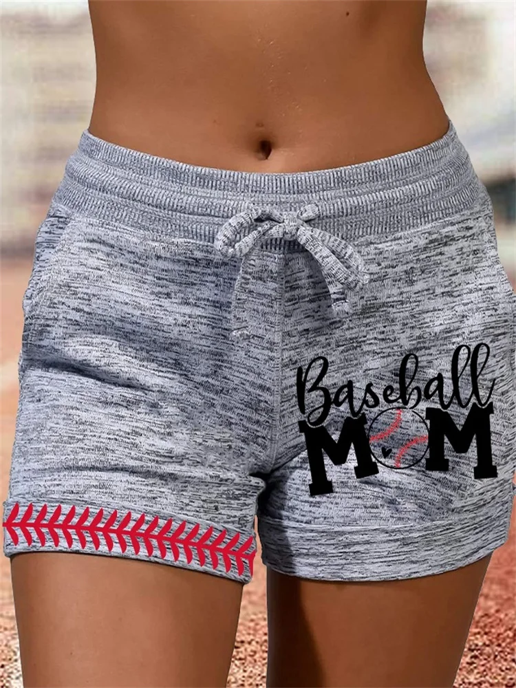 Mid Waist Solid Base Printed Casual Shorts Women's Clothing Elastic Waist Drawstring Yoga Sports Waistband Tied Elastic Shorts