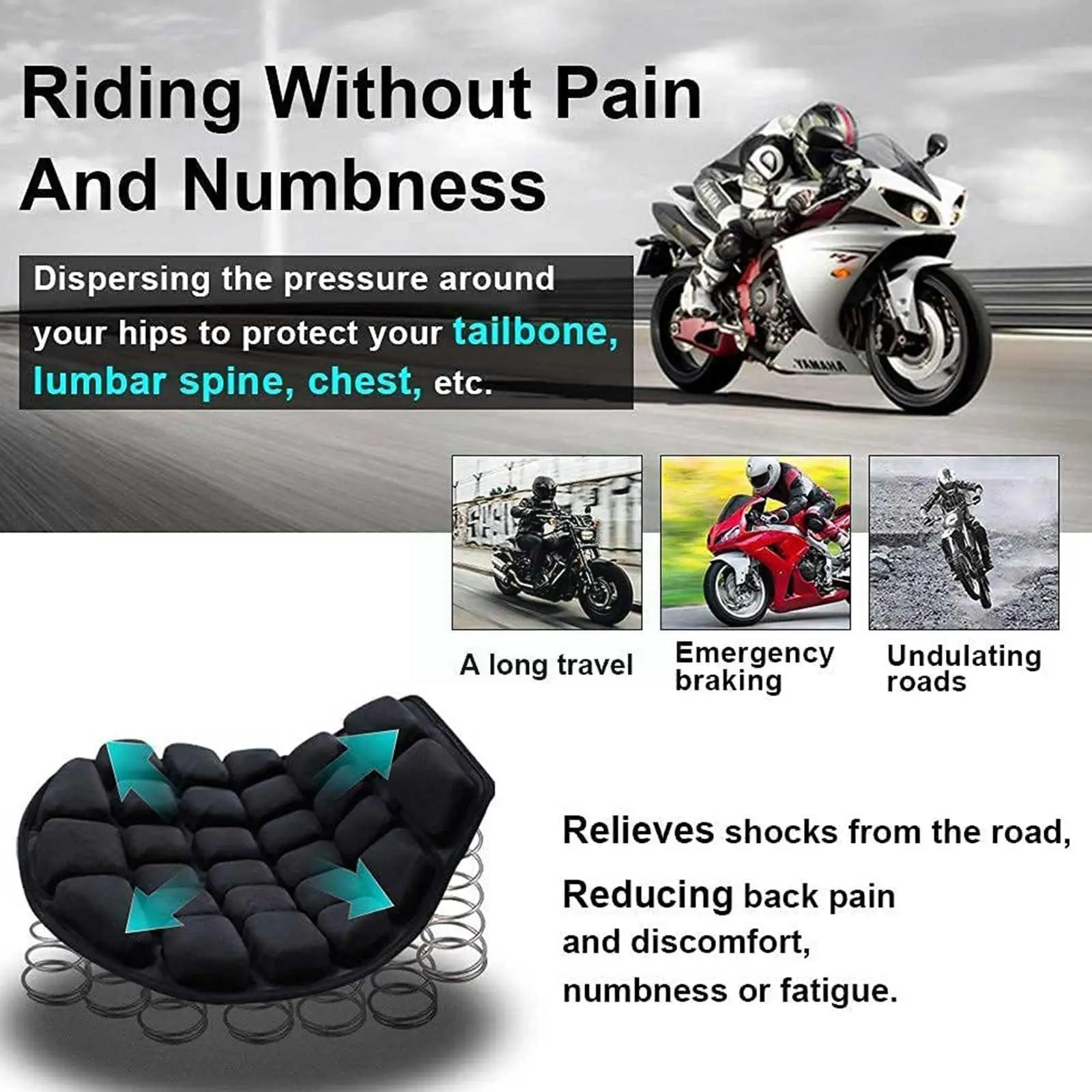 

Чехол на сиденье мотоцикла, подушка, воздушный коврик для мотоцикла, скутера, чехол для сиденья с защитой от сброса давления для прогулочног...