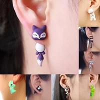1pcs women handmade polymer clay soft cute animal dinosaur dog cat fox pottery piercing ear stud earring party gifts accessories