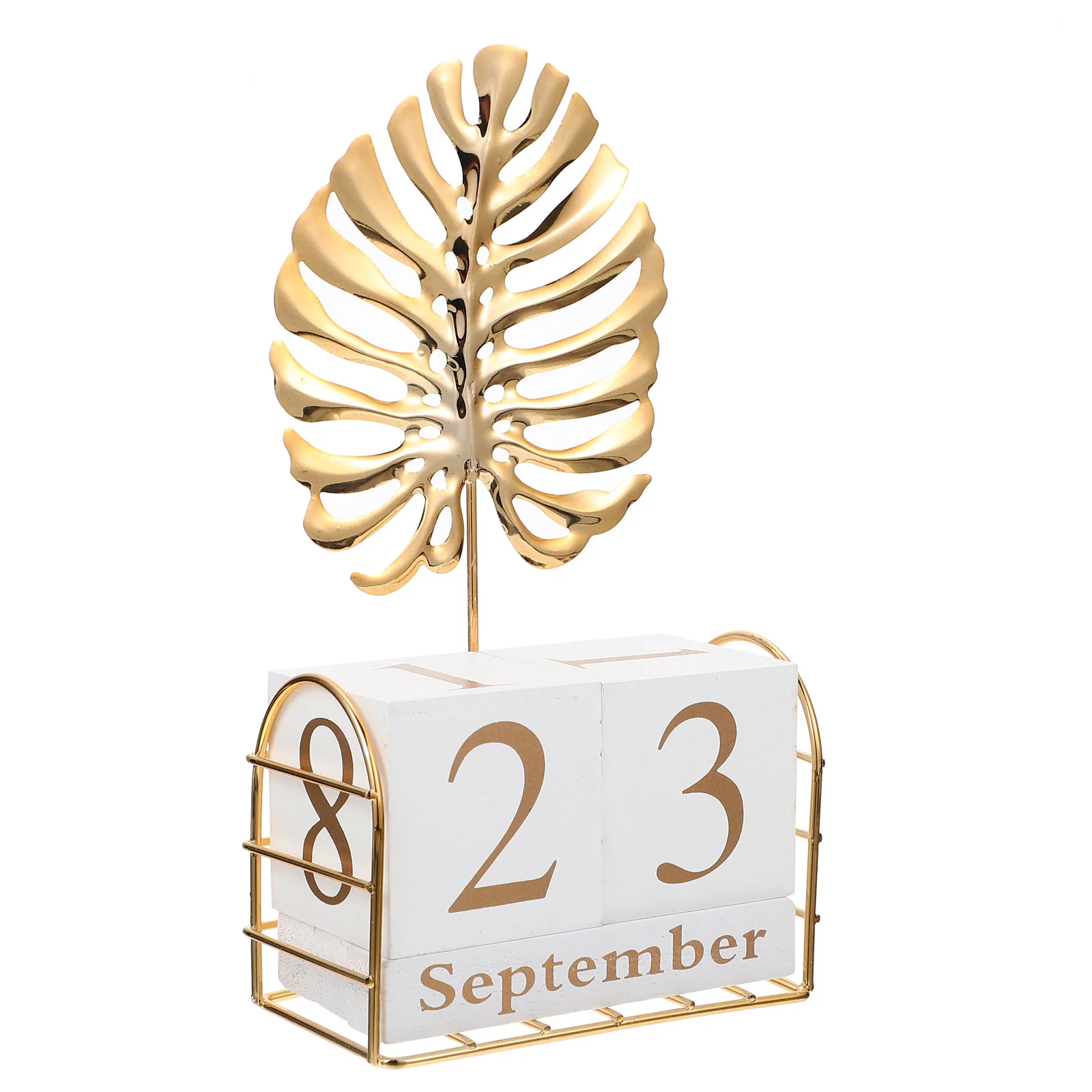 

Вечный календарь Garneck с деревянным блоком и металлической скульптурой в виде пальмовых листьев и раскладными страницами календаря для тропических тематических вечеринок