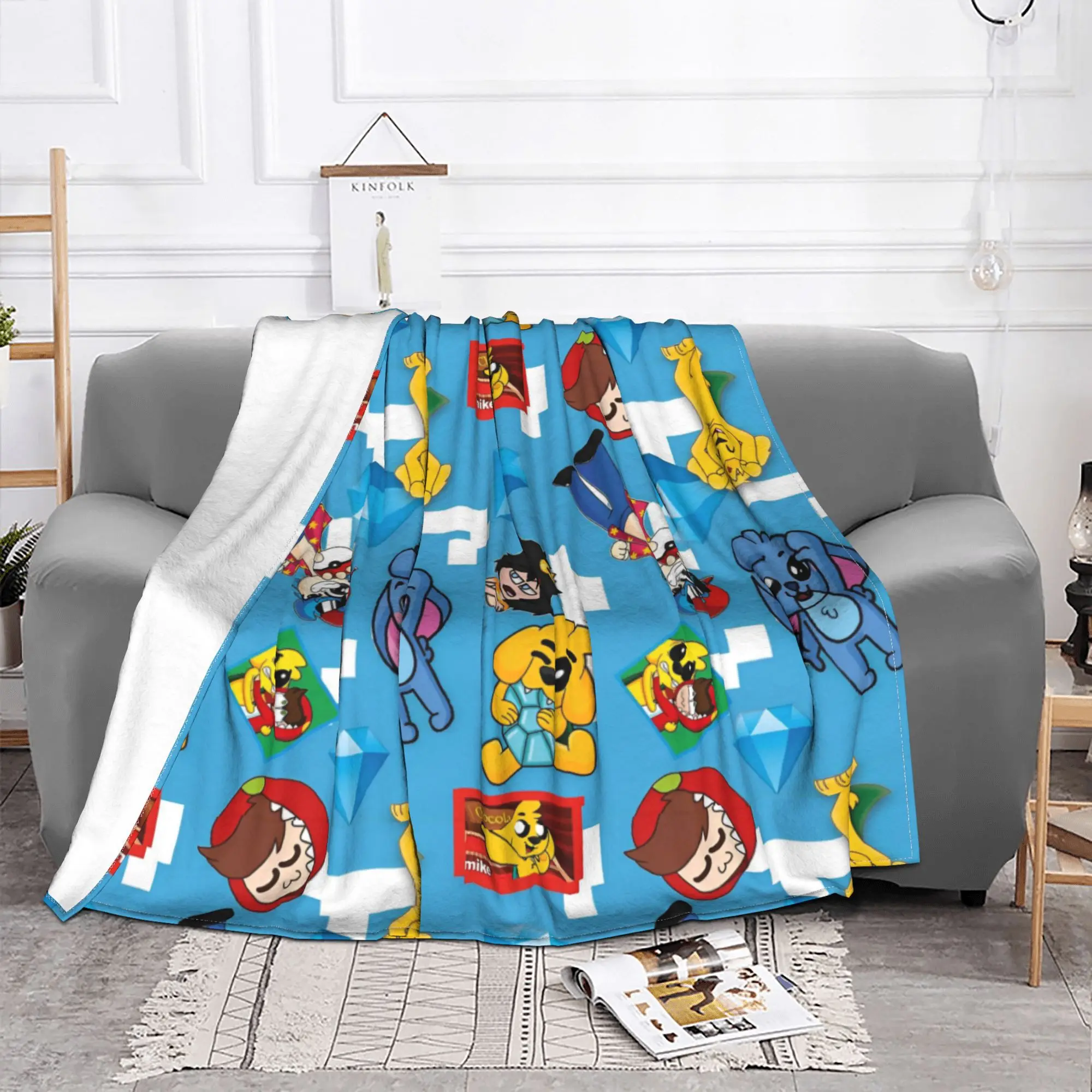Mikecracks Game Blanket Velvet Cartoon Soft Throw for Airplane Travel Bedspread