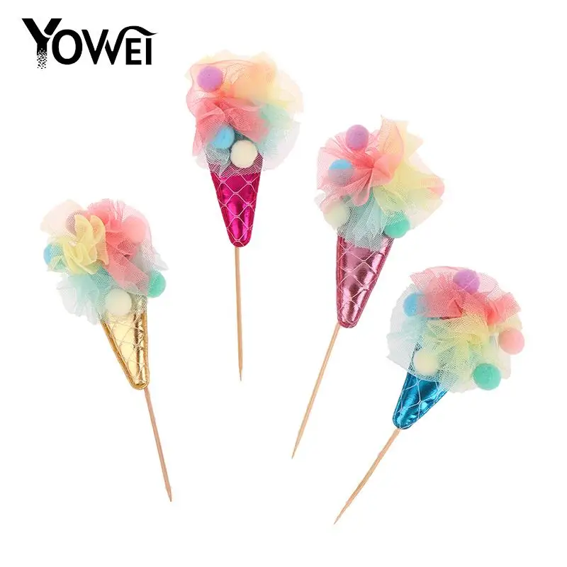 

1PCS Glittering Ice Cream Cake Toppers Cake Decoration Happy Birthday Cupcake Topper Baby Shower Wedding Festival Party Supplies