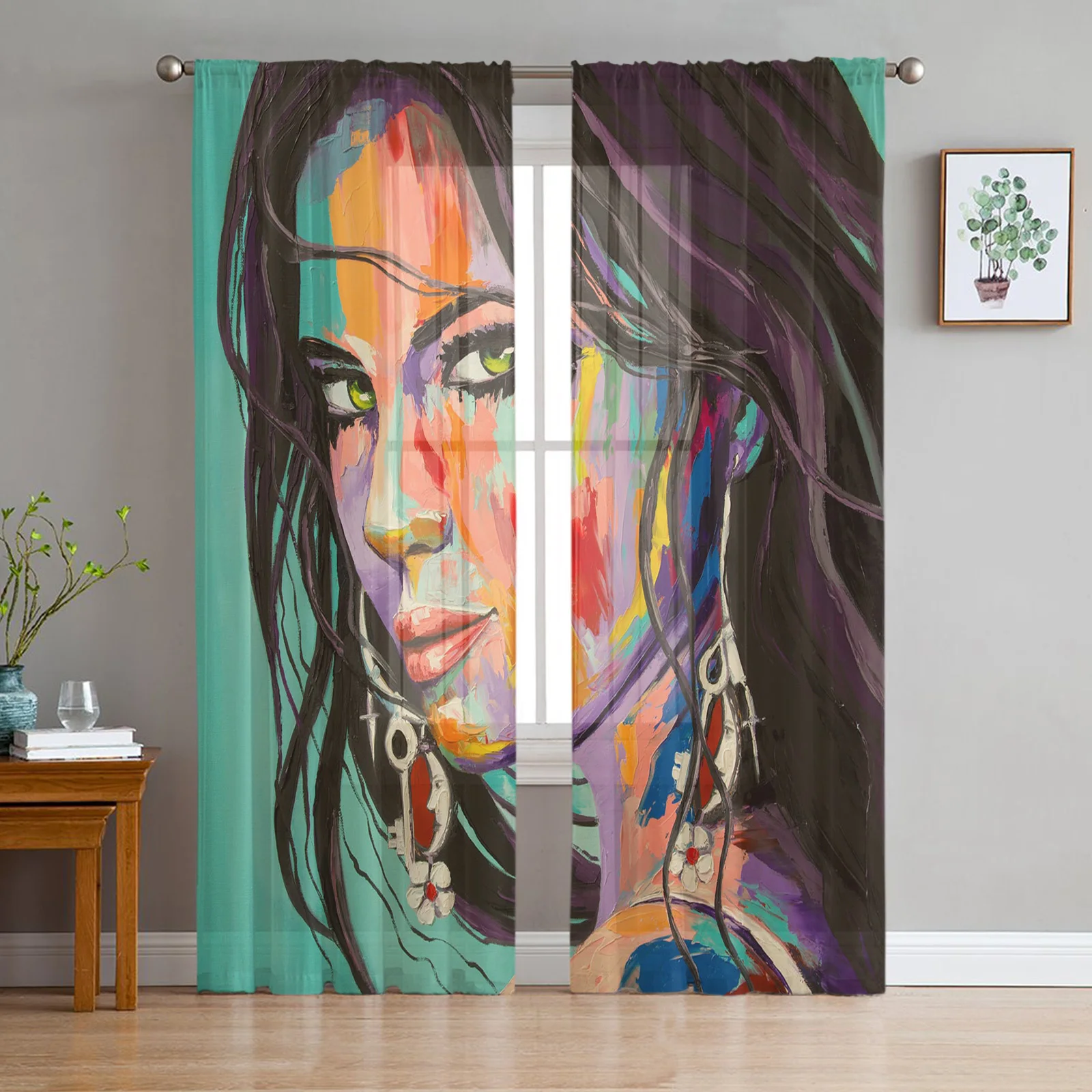 

Тюлевые шторы с картиной маслом для девушек, для спальни, зала, гостиной, декоративные занавески из шифона для балкона, кухни, домашние драпи...