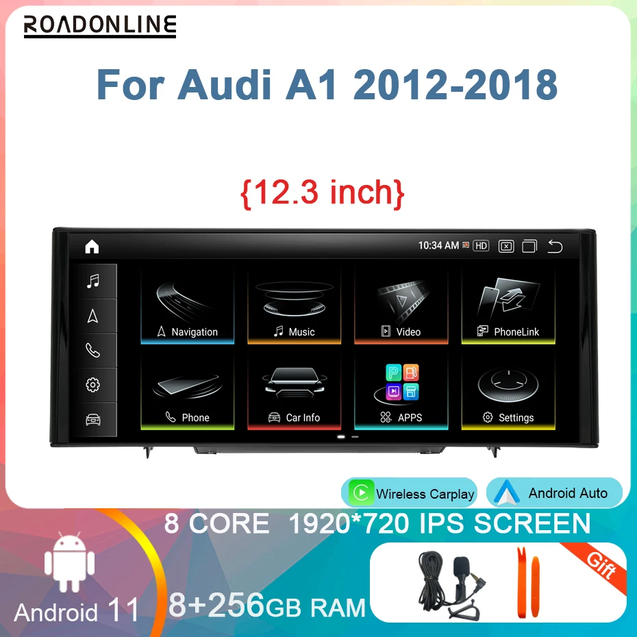 

12.3" 10.25" Qualcomm 8+256G Android 11 Car Multimedia For Audi A1 2012-2018 Auto Radio GPS Stereo Video CarPlay 4G