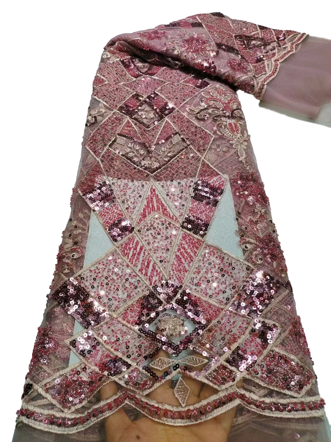 Новая сетчатая вышитая ткань с бусинами и блестками африканская кружевная