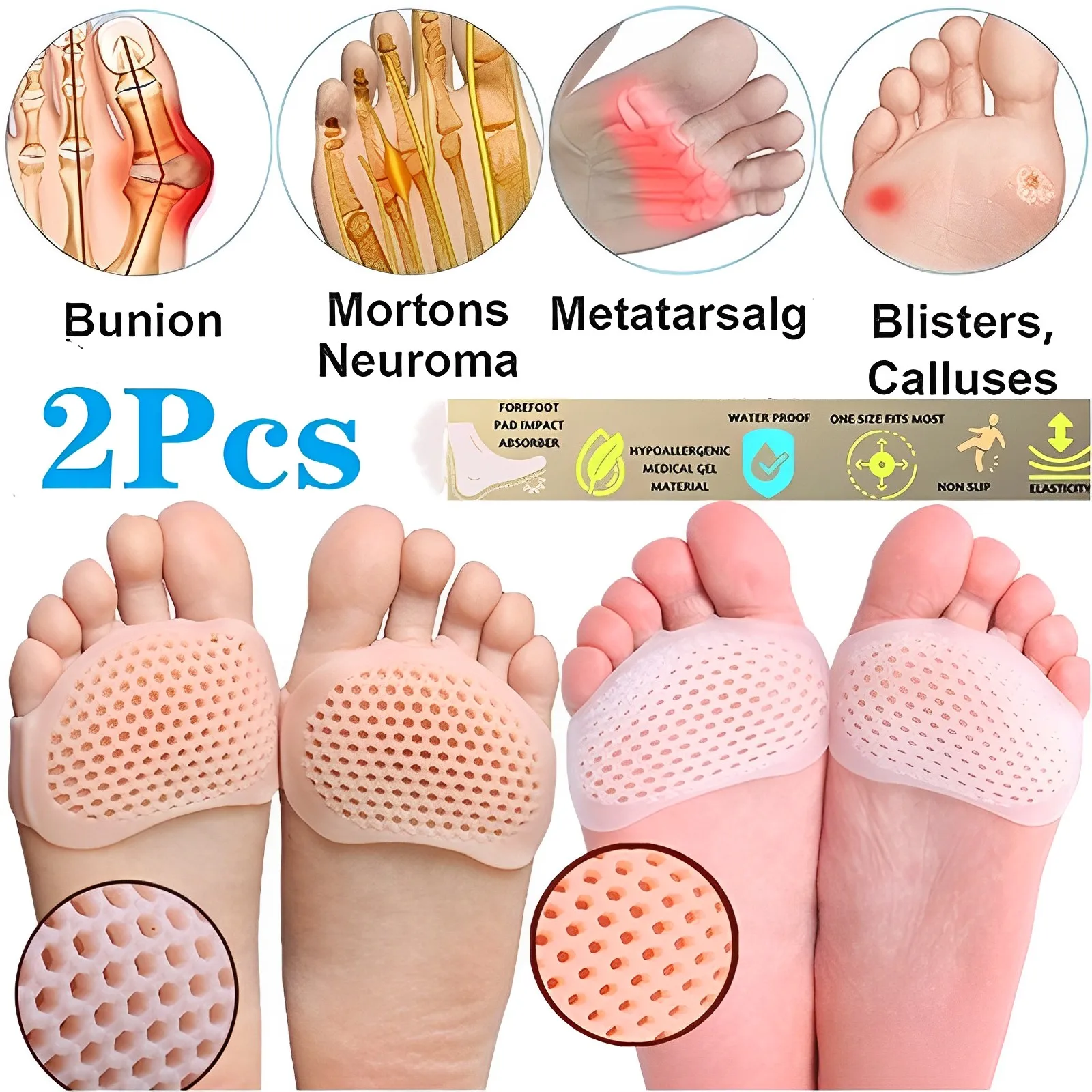 

2pcs Silicone Honeycomb Forefoot Insoles High Heel Shoes Pad Gel Insoles Breathable Health Care Shoe Insole Massage Shoe Insert
