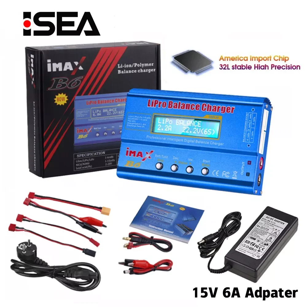 

HTRC iMAX B6 80W Battery Charger Lipo NiMh Li-ion Ni-Cd Digital RC IMAX B6 Lipro Balance Charger Discharger + 15V 6A Adapter