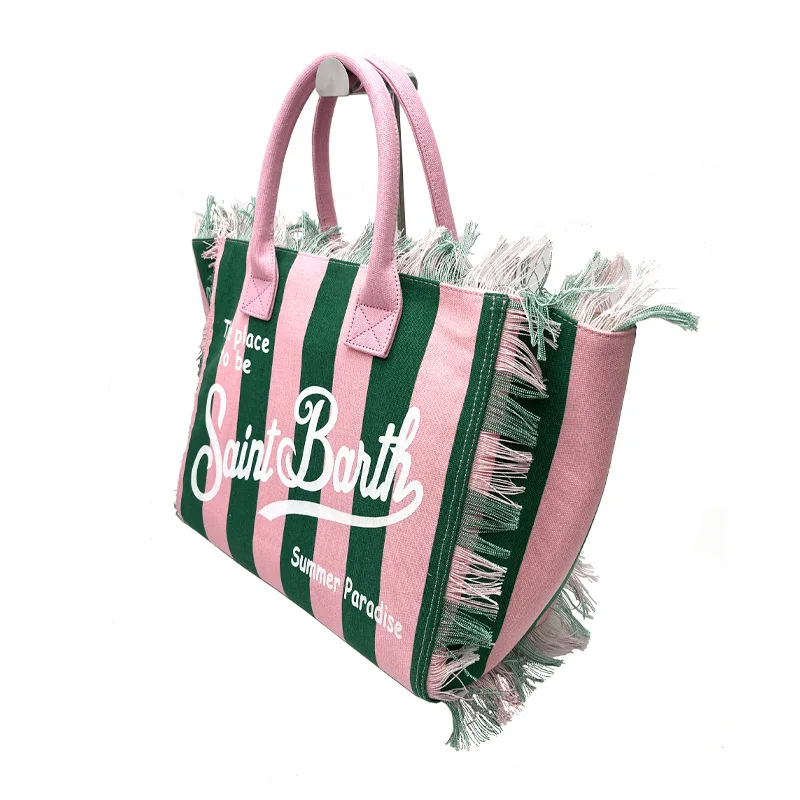 Новая женская вместительная Холщовая Сумка SAINT BARTH в полоску ручной работы с