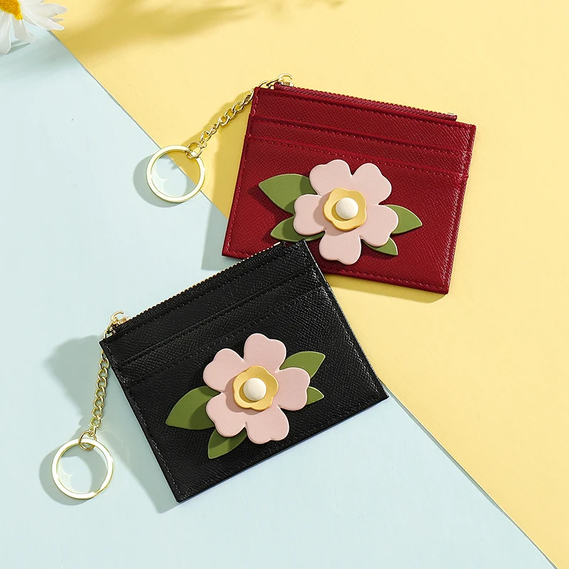 

2022 Three-Dimensional Flower Women Card Holder Brand Designer Women's Small Wallet with Zipper Cute Coin Purse Porta Credencial