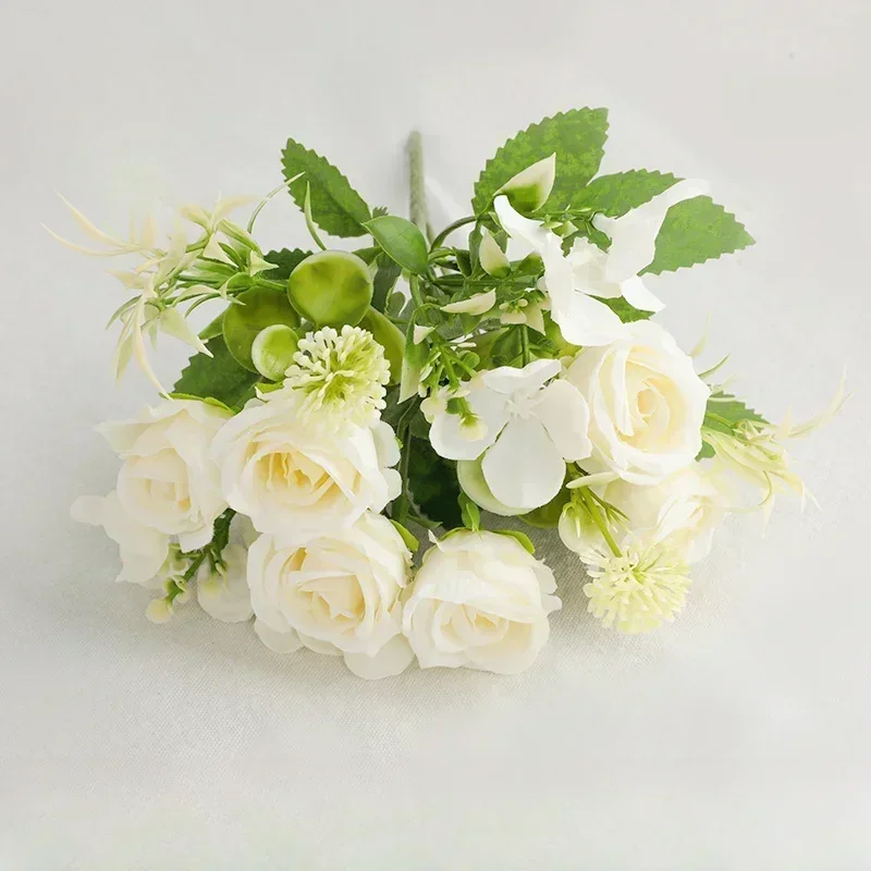 

6 Heads Artificial Flower Silk Rose white Eucalyptus leaves Peony Bouquet Fake Flower for Wedding Table Party Vase Home Decor