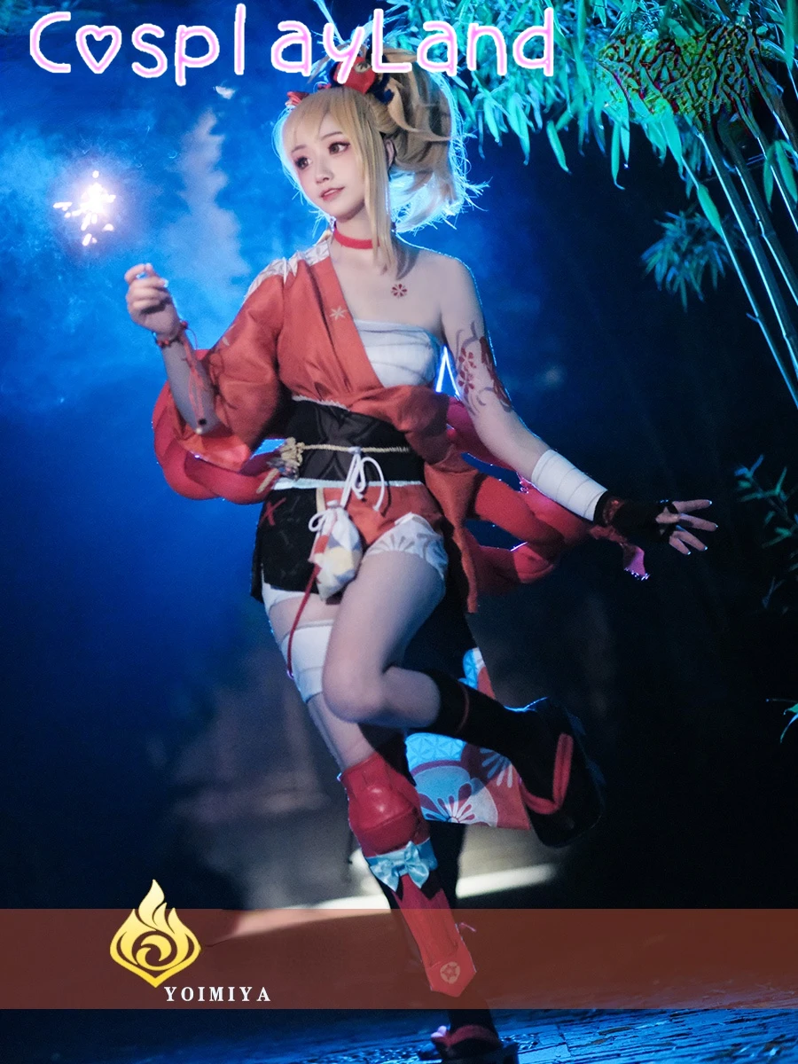 In Stock Genshin Impact Yoimiya Cosplay Costume Carnival Halloween Women Lolita Dress Hot Game Japan Kimono Outfit