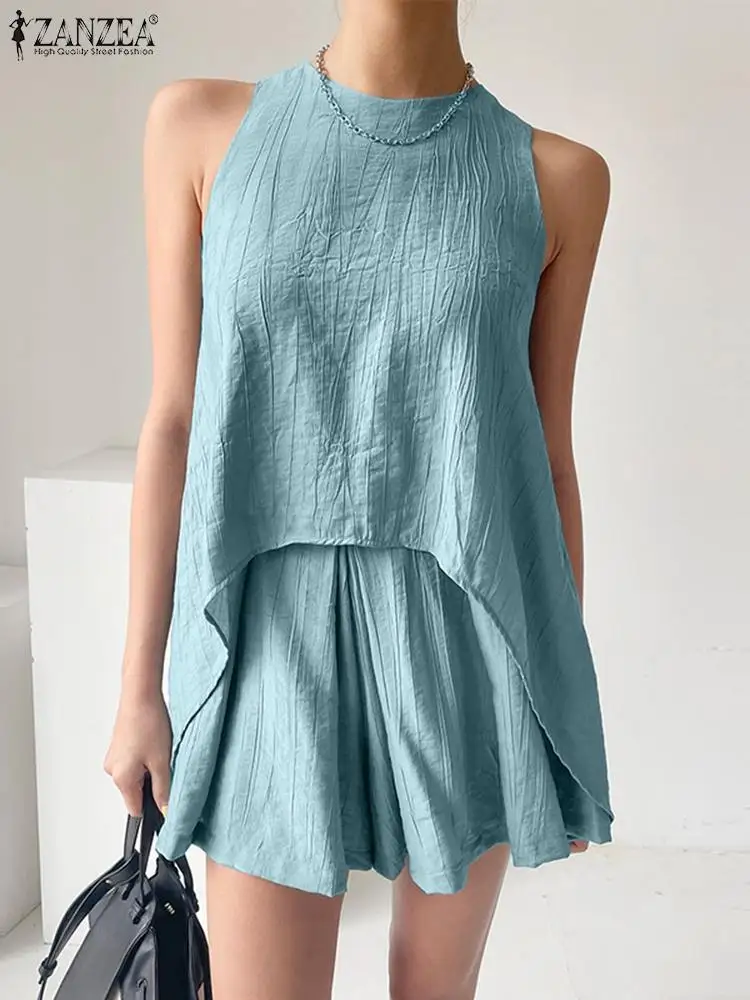 

Комплект одежды ZANZEA женский из 2 предметов, Модный летний топ без рукавов и мешковатые шорты, комплект для отдыха, 2023