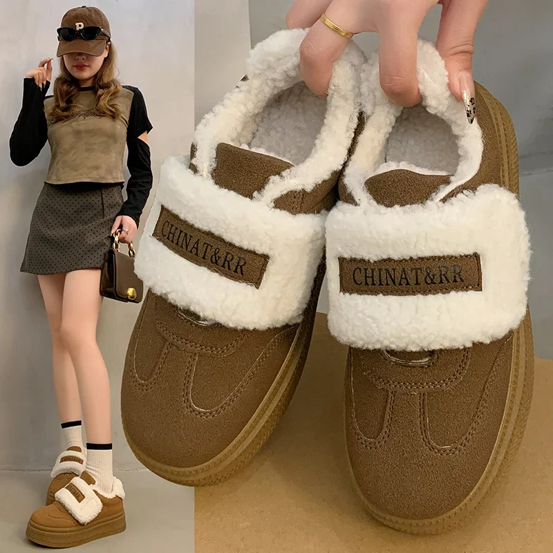 Хлопковая обувь на липучке новинка 2024 зимняя кашемировая теплая женская для