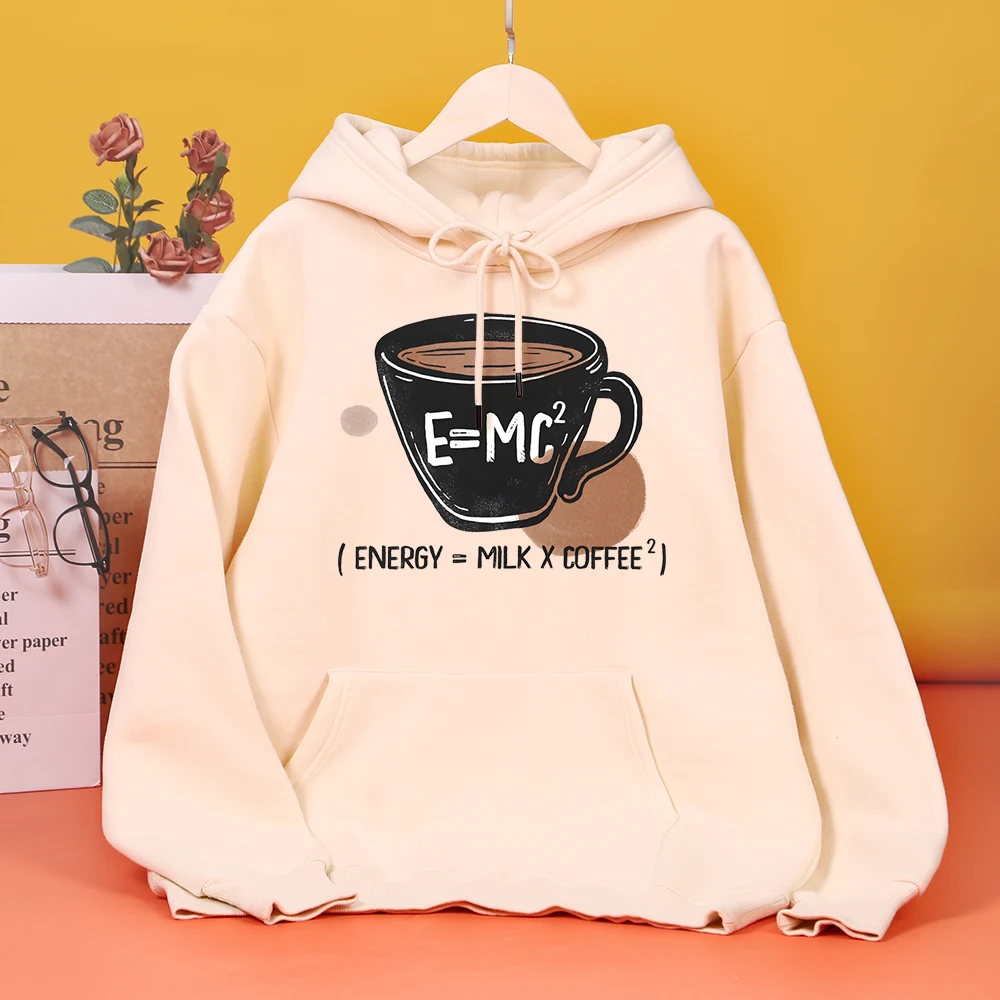 

EMC Energy Milk Coffee Print Female Hooded Fashion Pocket Hoodies Casual Simplicity hoodie Comfortable Harajuku Streetwear Woman
