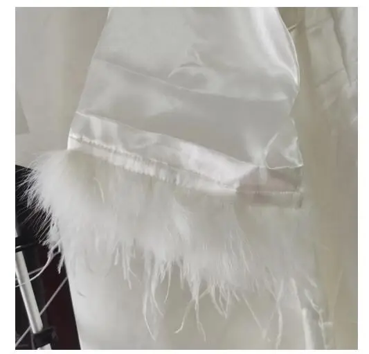 Халат-кимоно Женский атласный с перьями свадебная рубашка для невесты и подружки