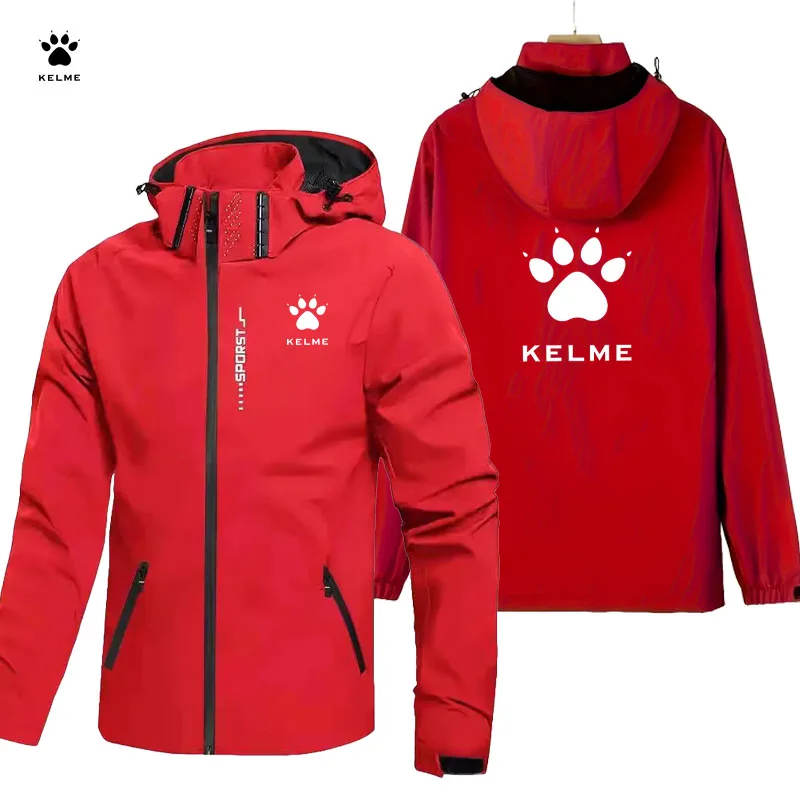 Фото Спортивная ветровка KELME LOGO, мужская ветрозащитная и водонепроницаемая куртка с капюшоном для бега, весенне-осенняя куртка для тренировок на открытом воздухе №4