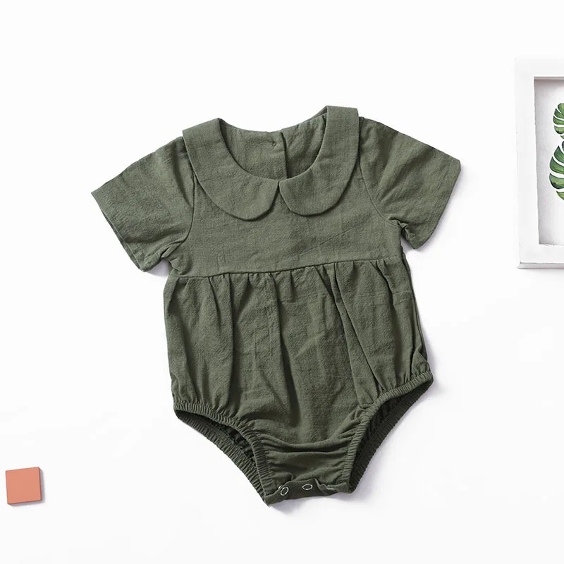 Summer New Children's Clothing Cotton Linen Solid Color Newborn Baby Jumpsuit Jumpsuit for Baby Girl Onesie Newborn Clothes