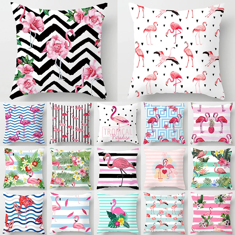 

1Pcs Flamingo Flower Leaf Pattern Polyester Throw Pillow Cushion Cover Car Home Decoration Sofa Bed Decorative Pillowcase 40516