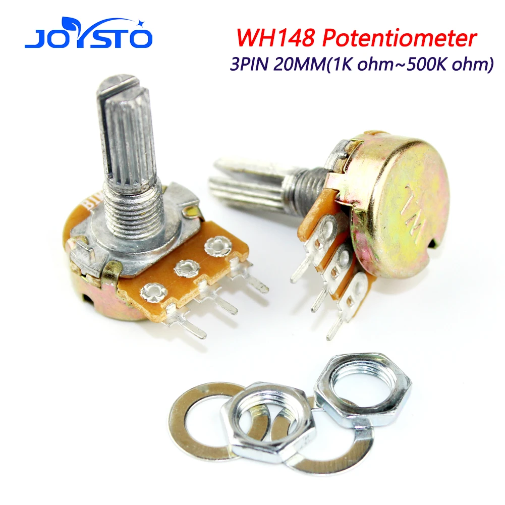 5шт WH148 B1K B2K B5K B10K B20K B50K B100K B500K 3Pin 20мм вал усилителя двойной стерео потенциометр 1K 2K 5K 10K 50K 100K 500K включен.