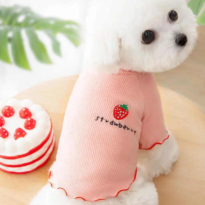 

Dog Clothes for Small Dogs Cats T-stirt In Spring Summer Pet Breathable Puppy Strawberry T-shirt Solid Cat Dog Bottom Clothing