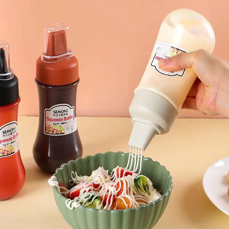 

Kitchen Sauce Bottle With Nozzles Salad Ketchup Squeeze Bottle With Scale Five Hole Separate Honey Seasoning Tool Cooking Gadget