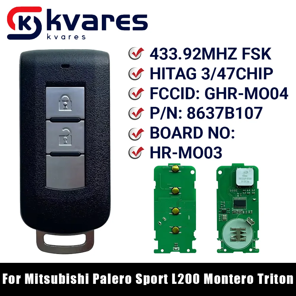 

KVARES для Mitsubishi Pajero Sport L200 2016 2017 2018 2019 Montero Smart Key автомобильный ключ 433,92 МГц FSK NCF2951X GHR-M004 GHR-M003