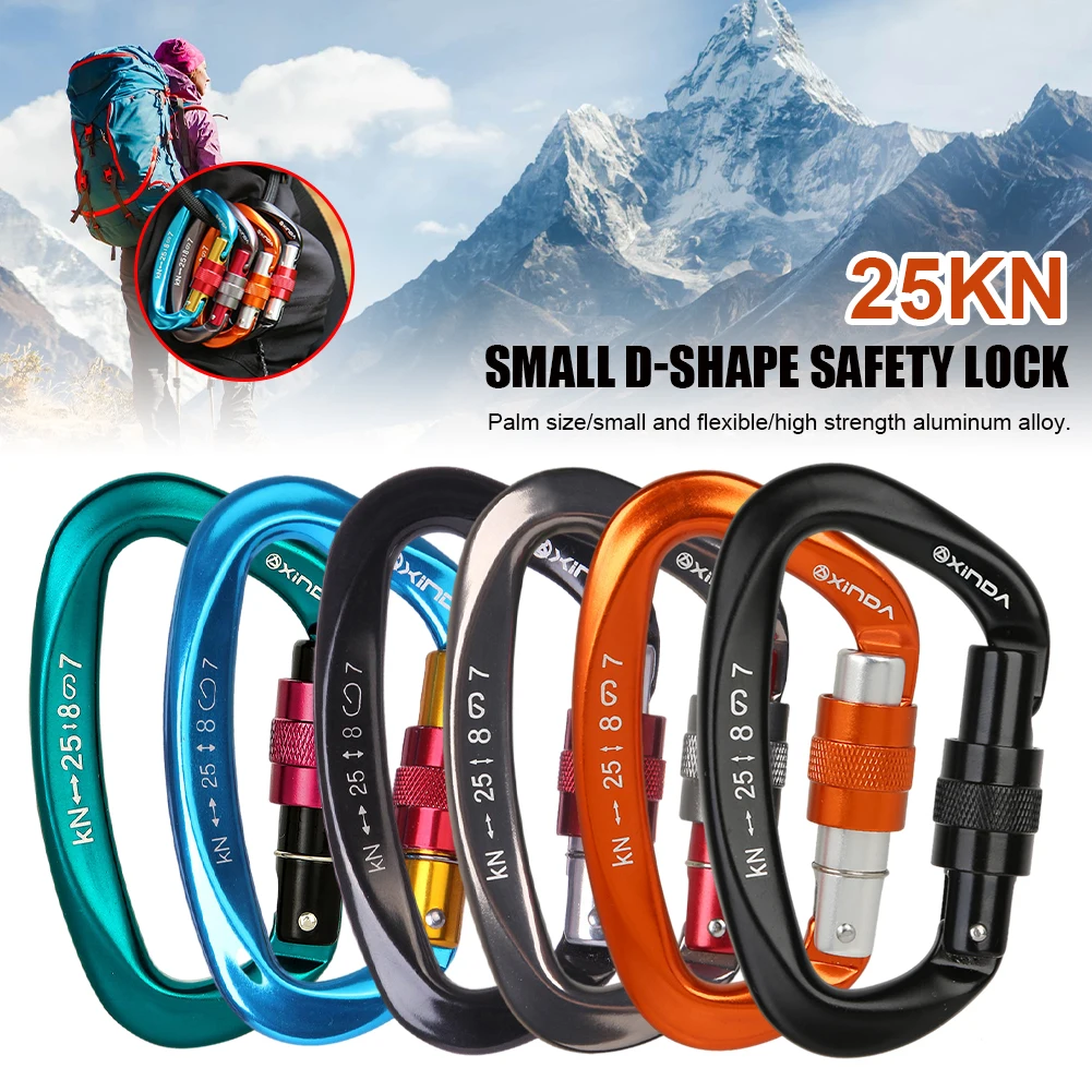 

Rock Climbing Carabiners 25KN Heavy Duty Locking Carabiner Clip D-Shaped Safety Buckle Outdoor Hiking Camp Survival Multi Tool