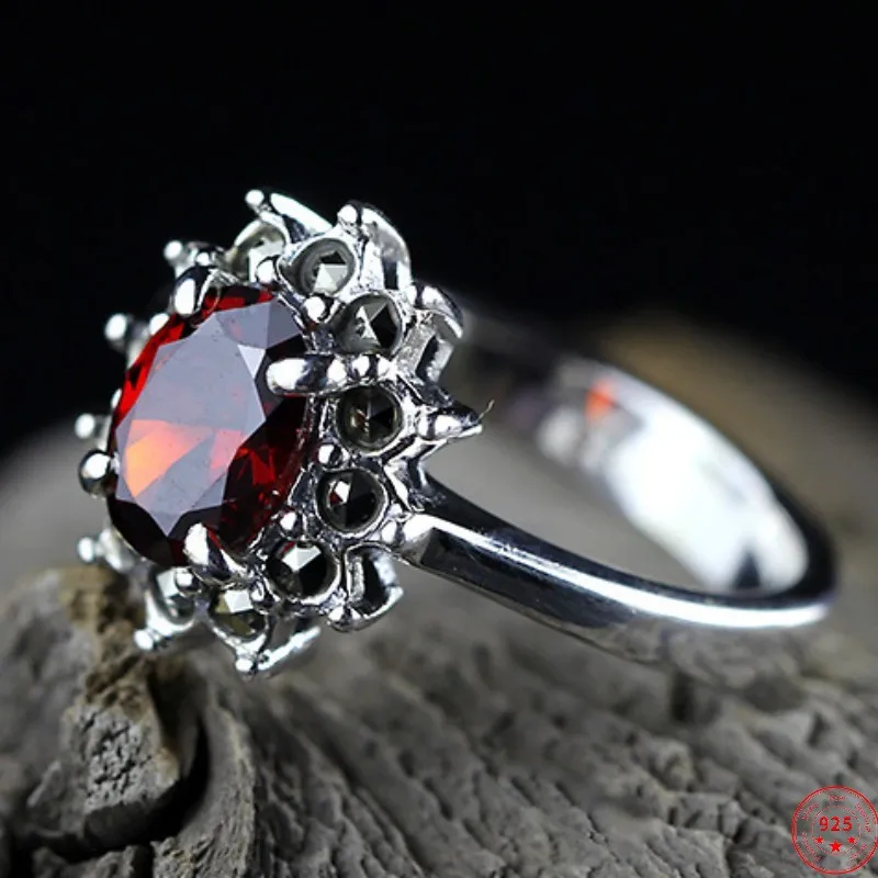 

S925 Sterling Silver Rings for Women 2023 New Fashion Personality Green Zircon Agate Garnet Pure Argentum Hand Jewelry