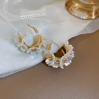 elegant white flower hoop earrings for women cubic zirconia flower piercing earrings 2022 korean fashion girl party jewelry