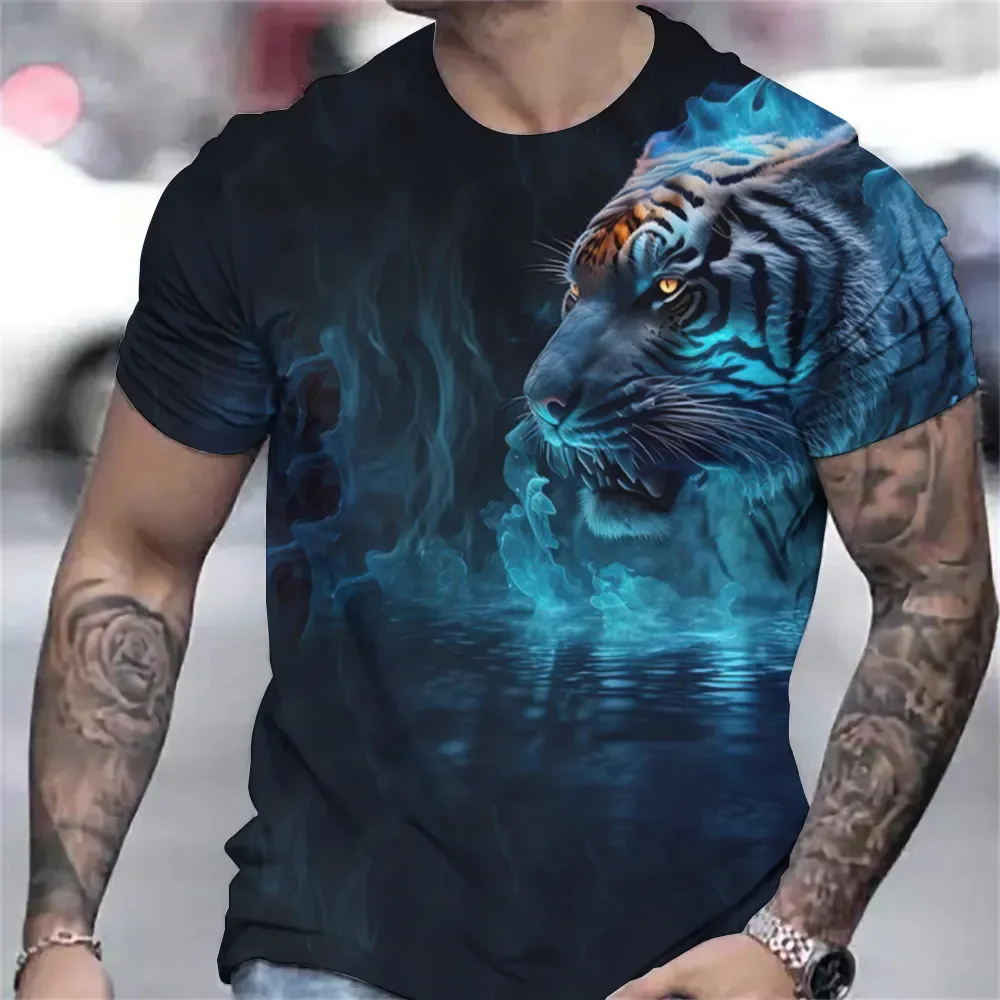 

Мужская футболка с 3D принтом тигра, рубашка с коротким рукавом, свитер большого размера, летняя одежда, бесплатная доставка, 6XL