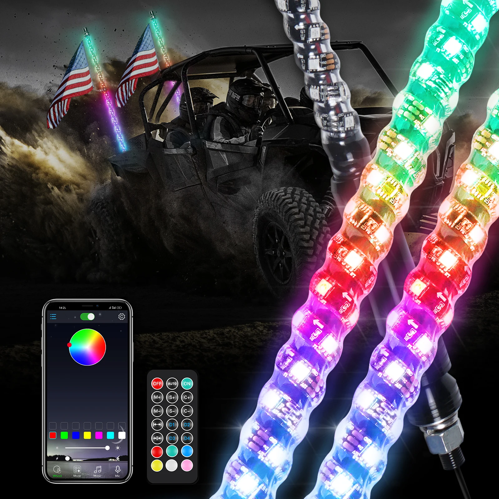 

LED Whip Light 3FT 4FT 5FT 6FT Splicing Design Bowlight Spiral Flagpole Lamp with Flag for Polaris RZR, Can-Am Maverick, ATV UTV