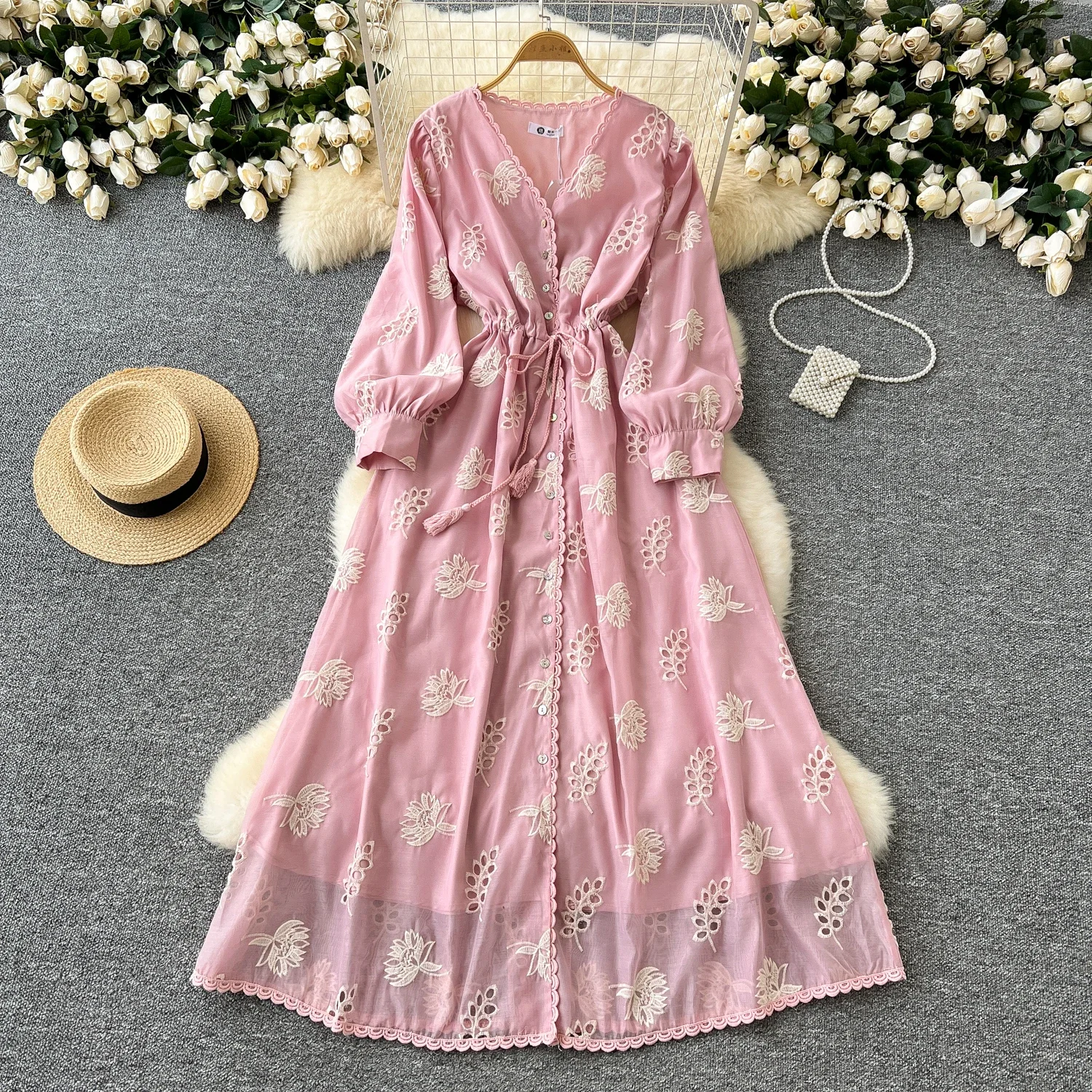 Женское Сетчатое платье с вышивкой винтажное элегантное Бандажное V-образным